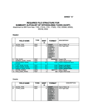 Summary Alphalist of Withholding Taxes (SAWT) Template