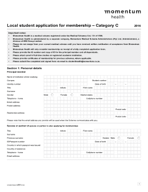 Momentum Health Student Membership Application
