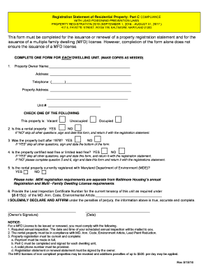 Maryland Lead Poisoning Prevention Compliance Form