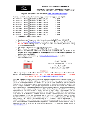 Newegg Exclusive Mail-In Rebate Form
