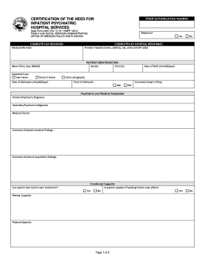 Inpatient Psychiatric Hospital Services Certification Form
