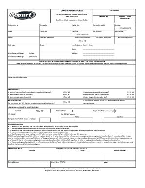 Copart UK Vehicle Consignment Form