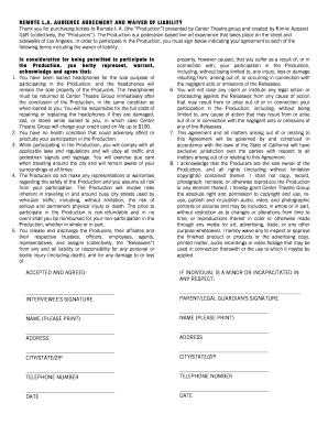 Remote L.A. Audience Agreement and Waiver of Liability
