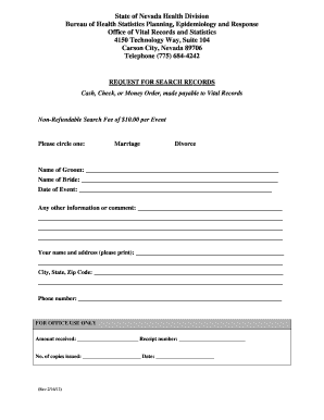 Nevada Marriage or Divorce Record Search Request