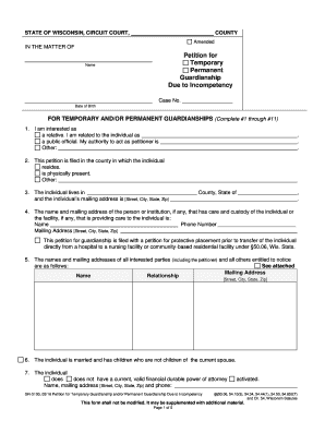 Petition for Temporary Guardianship and/or Permanent Guardianship Due to Incompetency