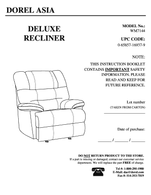Deluxe Recliner Assembly Instructions