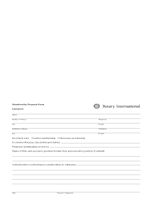 Rotary Club New Member Proposal Form