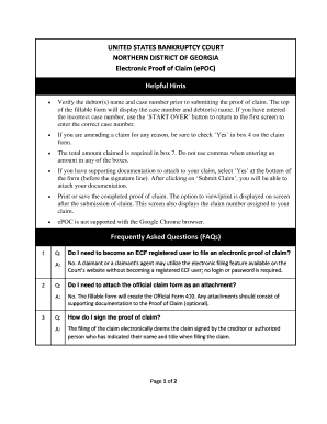 US Bankruptcy Court Proof of Claim