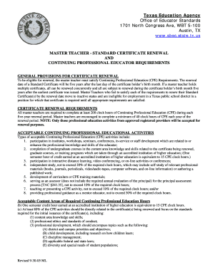 Texas Master Teacher Standard Certificate Renewal