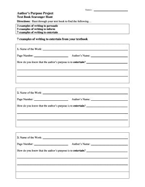 Author's Purpose Textbook Scavenger Hunt
