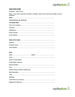 Bike Shop Quotation Form