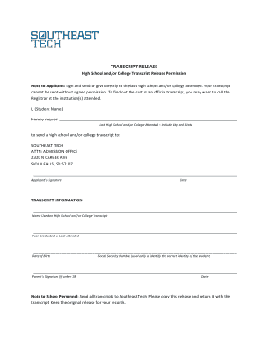 High School and College Transcript Release Permission