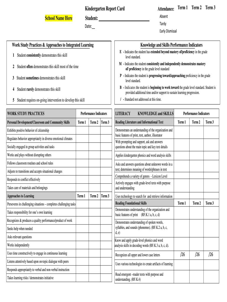 NH Kindergarten Report Card Fill and Sign Printable Template Online