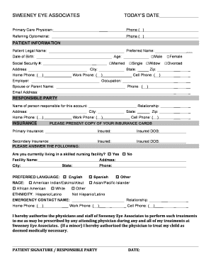 Sweeney Eye Associates Patient Information Form