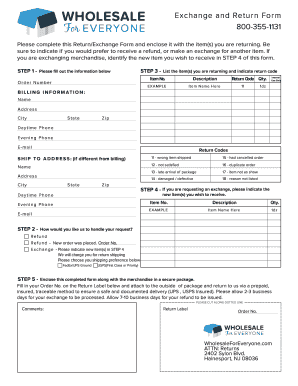 Wholesale Exchange and Return Form