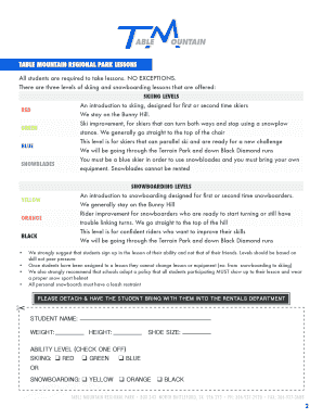 Table Mountain Ski and Snowboard Lesson Consent Form