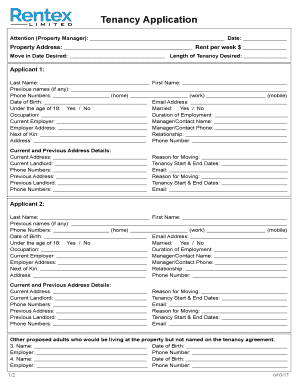 New Zealand Tenancy Application Form
