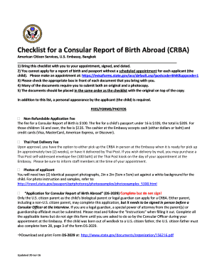 Consular Report of Birth Abroad Checklist