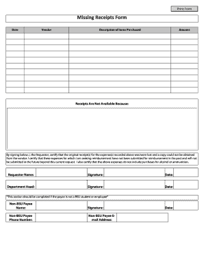 Missing Receipts Form