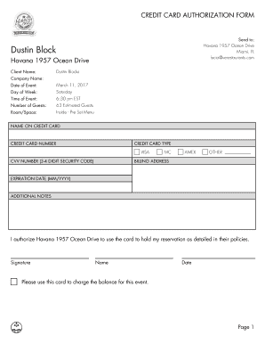 Credit Card Authorization Form