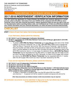 2017-2018 Independent Verification Worksheet
