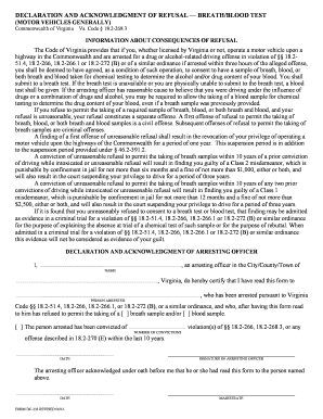 Declaration and Acknowledgment of Refusal Breath/Blood Test