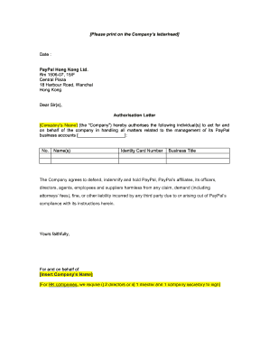 PayPal Business Account Authorization Letter