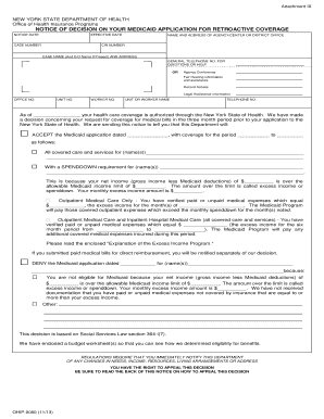 New York Medicaid Application Decision Notice