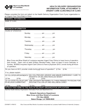 Urgent Care Clinic Information Form