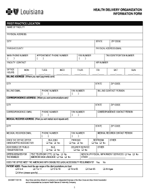 Health Delivery Organization Information Form