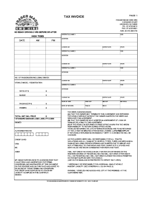 Fraser Magic 4WD Hire Rental Agreement