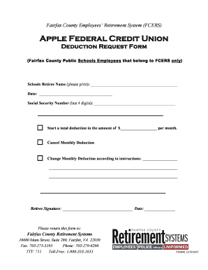 Fairfax County Retirement System Deduction Request Form