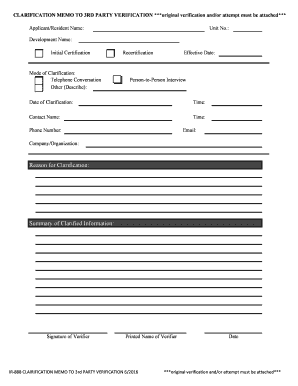 Clarification Memo for 3rd Party Verification