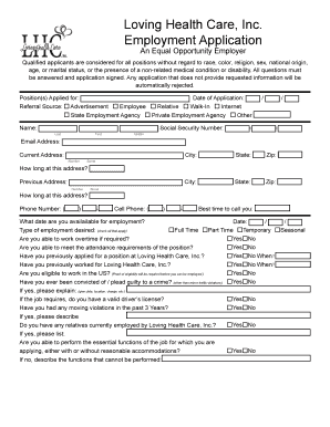 Loving Health Care Employment Application