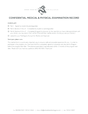 Confidential Medical and Physical Exam Record
