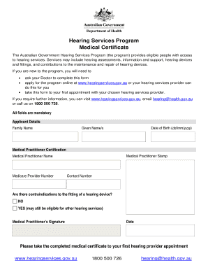 Australian Hearing Services Medical Certificate
