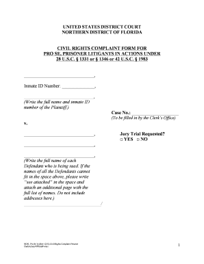 Civil Rights Complaint Form for Pro Se Prisoner Litigants