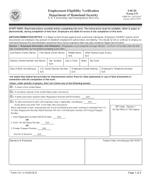 USCIS Form I-9 Employment Eligibility Verification