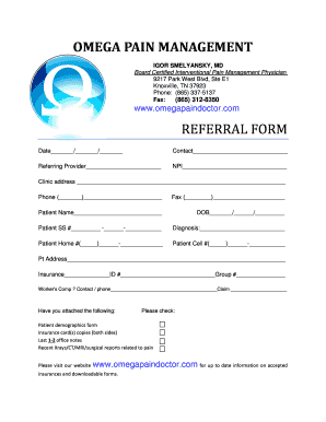 Omega Pain Management Referral Form