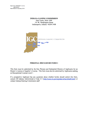 Indiana Gaming Commission Level 1 Gaming Application (PD1) - forms in