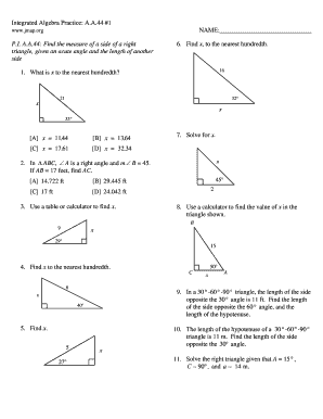 Integrated Algebra Practice Worksheet