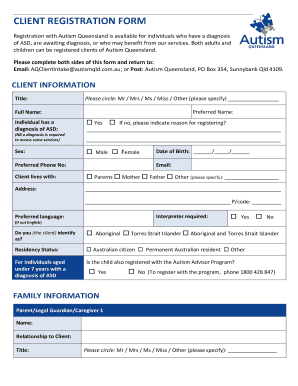 Autism Queensland Client Registration Form