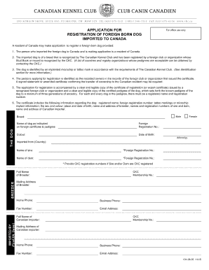 Application for Registration of Foreign Born Dog Imported to Canada
