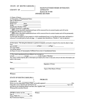 South Carolina Manufactured Home Severance Affidavit