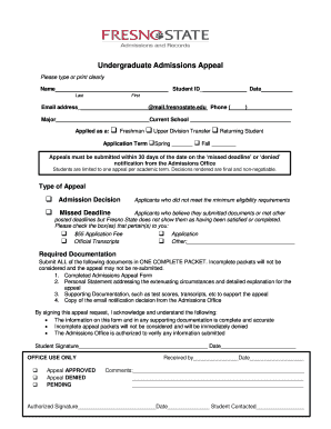 Undergraduate Admissions Appeal Form