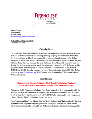 Program for 40th birthday party - Calendar Item Press Release Firehouse Arts Center Celebrates ...