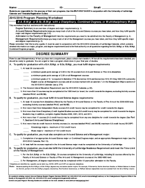 University of Lethbridge Program Planning Worksheet