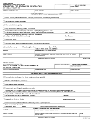 California CHP 190 Collision Incident Release Form
