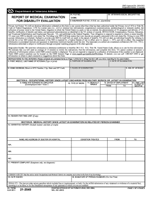 VA Form 21-2545 Report of Medical Examination for Disability Evaluation