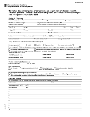 Catalonia Pre-Enrollment Application for Second Cycle of Early Childhood Education, Primary, and Compulsory Secondary Education